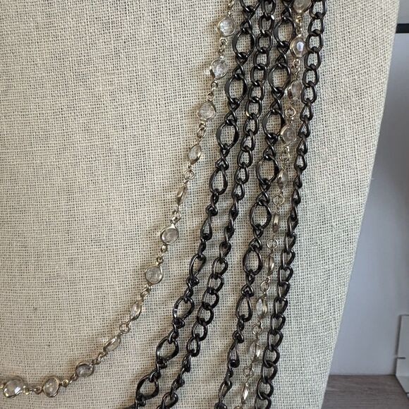 Chico’s Layered Knotted Chain Bezel Set Crystal Draped Statement Necklace - Picture 5 of 13